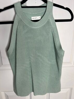 Nine West Sage Green Ribbed Halter Tank Top